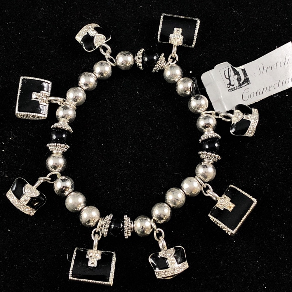 Silver/Onyx Stretch Charm Bracelet